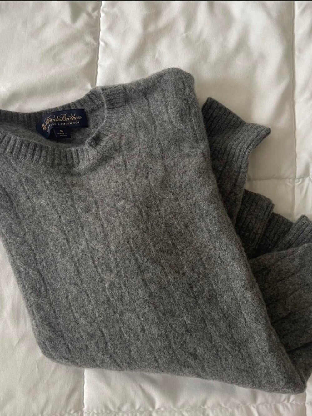 Brooks Brothers Gray Cable-Knit Crewneck Sweater